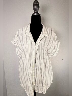 Lucky Brand Striped Button Front Short Sleeve Blouse Top NWT Size Large